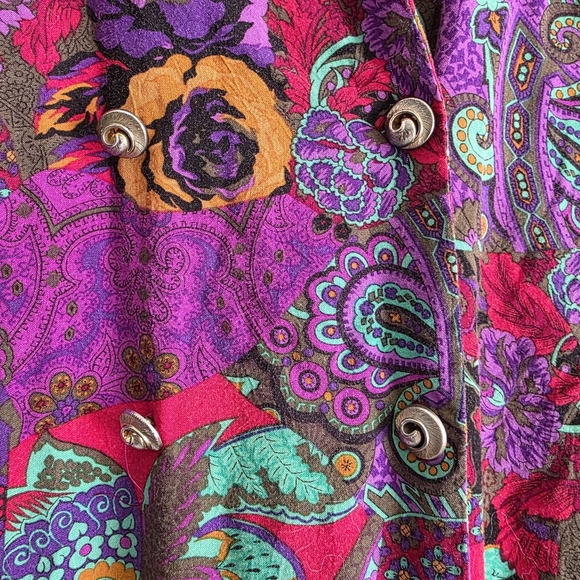 Vintage Leslie Belle Floral Artsy Flowy Button Down Collar Shirt Dress XL - Picture 7 of 10